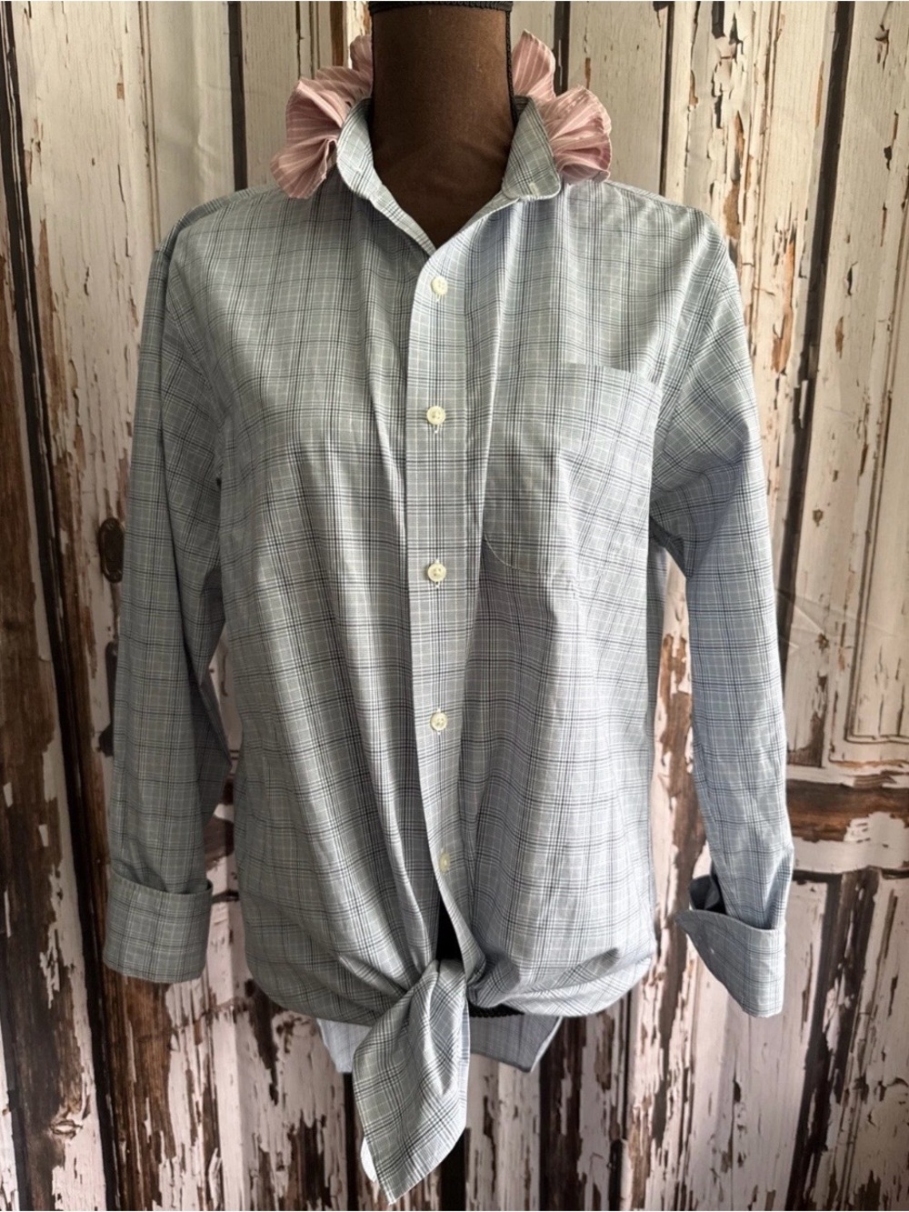 Reworked upcycled ruffle Lauren Ralph Lauren plaid button down shirt size 15